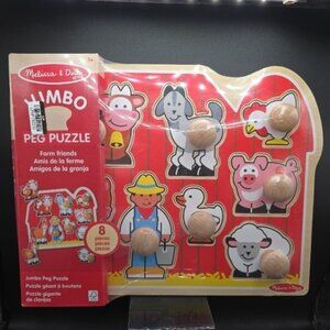 Melissa & Doug Wooden Jumbo Peg Puzzle Farm Friends 8-Piece Easy-Grip Kids Toy